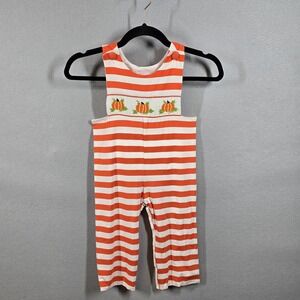 Babeeni Pumpkin Smocked Romper 3T Orange White‎ Stripe Cotton Fall Outfit